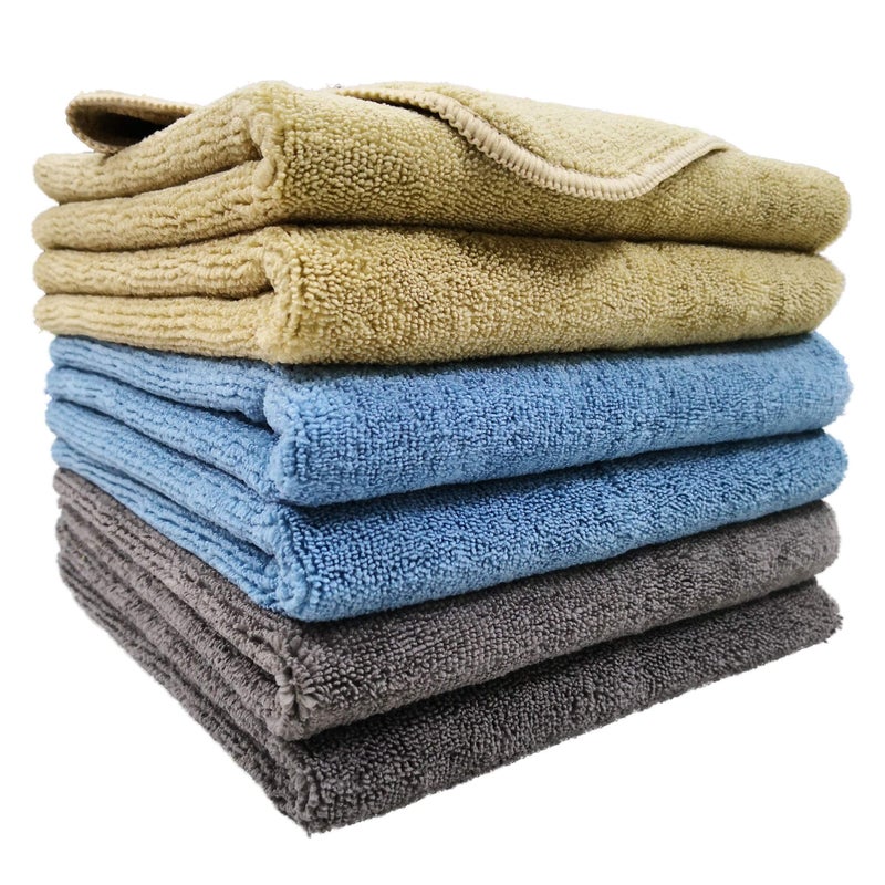 POLYTE Microfiber Cleaning Towel (16x24, 6 Pack, Professional, Blue,Camel,Gray) - Image 1